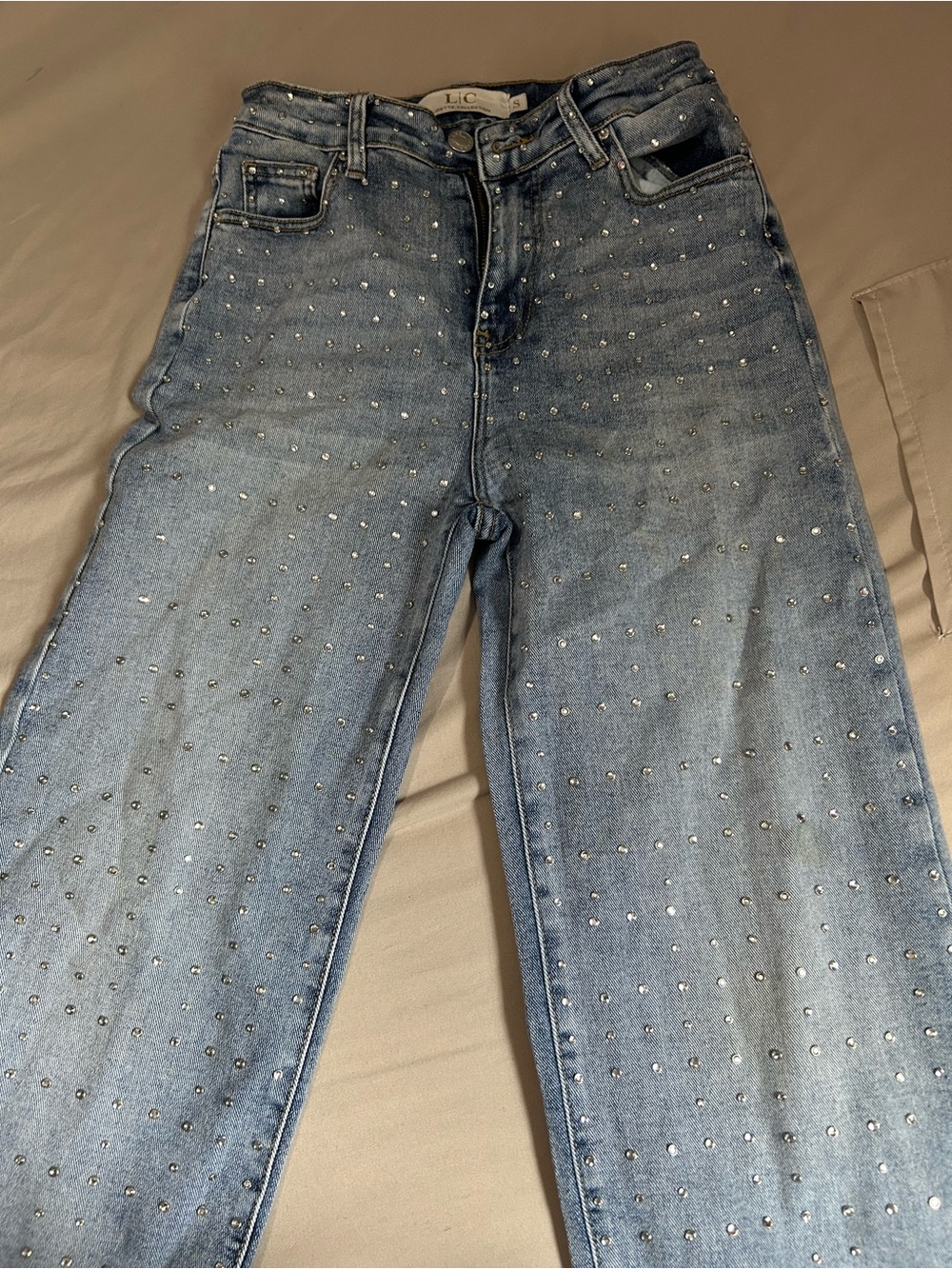 Studded Light Blue Straight Leg Women's Jeans